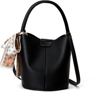 Fashionable Small Bucket Bag - Vegan Leather with Anti-Theft Features & Scarf